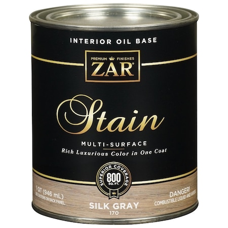 Zar Interior Wood Stain, Silk Gray, Liquid, 1 qt, Can 17012